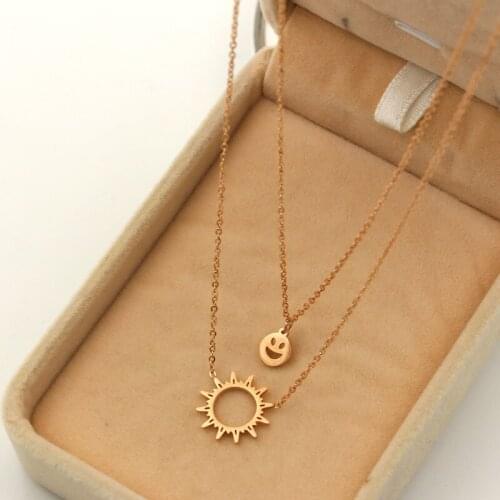 Double-Layer Smiley Sun Light Necklace Main Sun Fashion Titanium Steel Rose Gold Clavicle Item