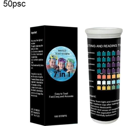 50PCS 7-In-1 Swimming Pool PH Test Paper Residual Chlorine PH Value Alkalinity Hardness Test Strip PH Tester Pool Cleaner Tools