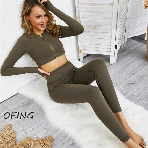 Long Sleeve Tops Sets 2 Piece Yoga Work Out Clothing Women Gym Seamless Legging Set