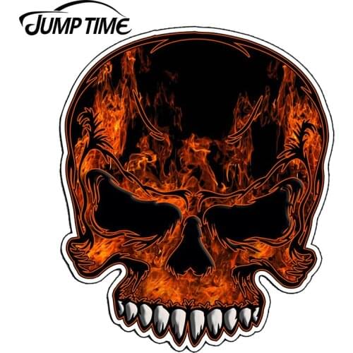 JumpTime 13cm x 10.1cm Real Flame Skull Vinyl Window Bumper Graphic Car Stickers Decal Biker Motorcycle