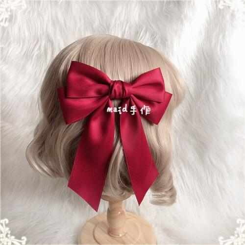 Simple Daily Sweet Handmade Headwear Hairpin Hairclip Hairgrips Lolita Lace Bow Original Design Cute Red Black