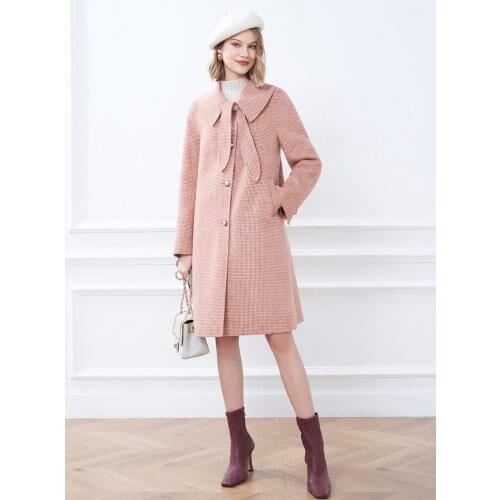 Womens Clothing 2021 Autumn New Large Lapel Plaid Medium Length Woolen Overcoat