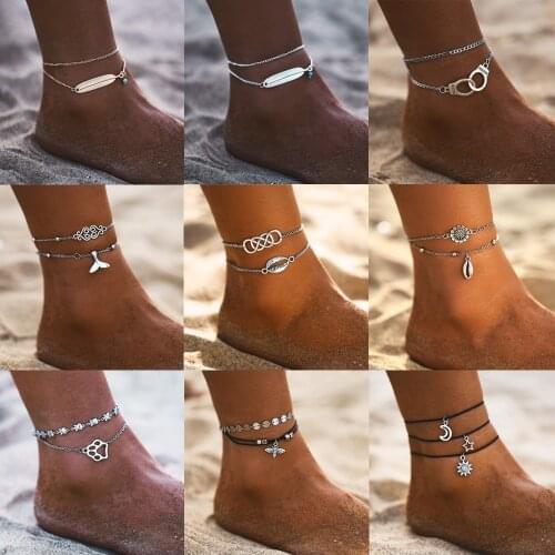 17MILE 9 Style Vintage Anklets For Women Girls 2019 Antique Silver Color Anklet Bracelets Female Handmade Jewelry Drop Shipping