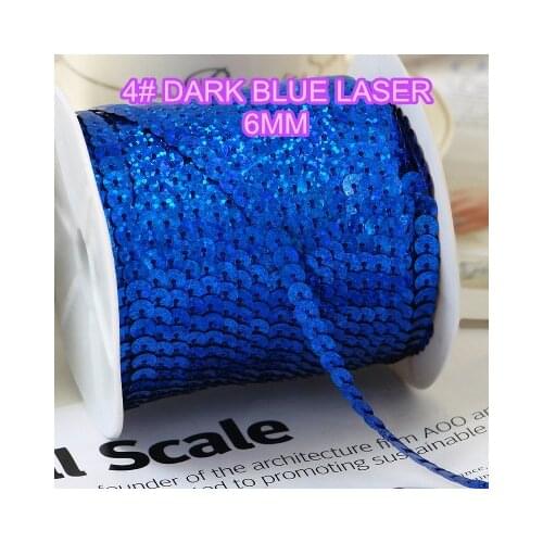 100 Yards 6mm Laser Bright Sequins Trim, Sold per Packet of 1 Roll(100 Yards)-4# dark blue laser Confetti