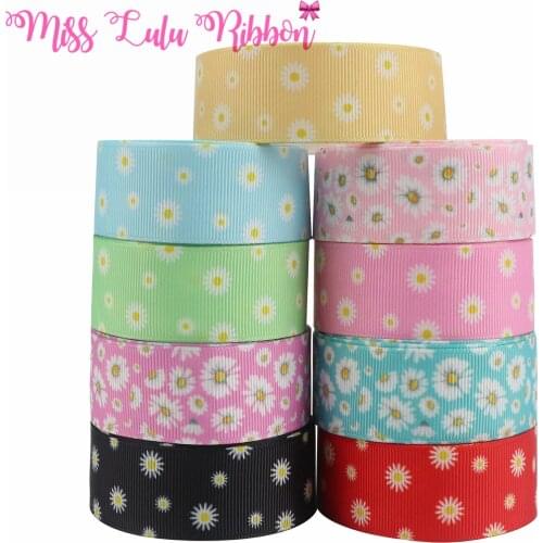 16mm-75mm Daisy Flower Printed Grosgrain/Foe Ribbon Lace Jeans Love DIY Festival Hair Bowknots 50yards/roll
