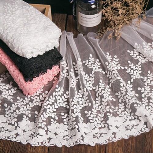 3Yard/Lot Exquisite Cotton Mesh Embroidery DIY Sewing Lace Trim Fabric 24CM/32CM Wide Clothes Dress Home Decoration Accessories