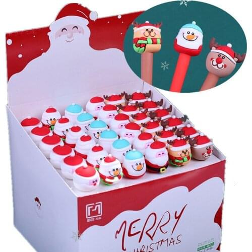 36pcs/lot Lovely Santa Claus Neutral Pen Elk Snowman Silica Gel Pen,student Writing Pen