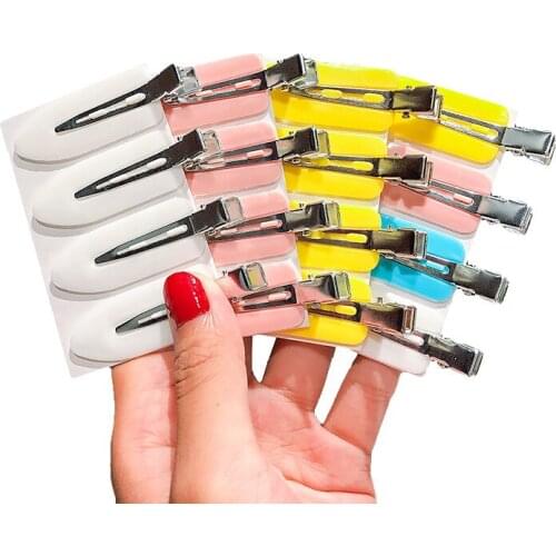 4 Pcs/card Candy Color Seamless Hairpin Female women Fashion All-match Duckbill Clip Plastic One Word Clip Hair Accessories