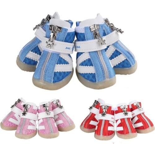4pcs/Set Pet Dog Shoes Outdoor Non-slip Dog Puppy Boots Mesh Breathable Dog Summer Shoes For Small Pets Paw Protective Cover