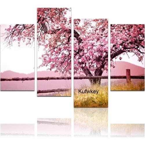 4 pcs,full diamond embroidery Sakura tree picture,5d diy diamond painting flower Cross Stitch Rhinestone mosaic home decoration