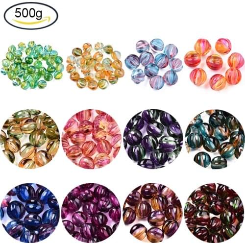 500grams 8mm 10mm 12mm Round Two Tone Transparent Spray Painted Acrylic Corrugated Beads for DIY jewellery making, Hole: 1.5~2mm
