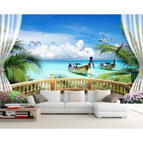 Beibehang Custom wallpaper Seaview Room Outside window Picturesque TV background wall Home decor Living room mural 3d wallpaper