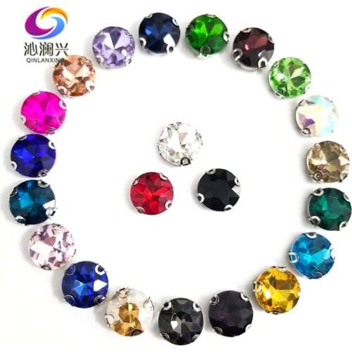 Free shipping Mix color round shape good quality Glass Crystal sew on D shape claw rhinestones,Diy Clothing accessories
