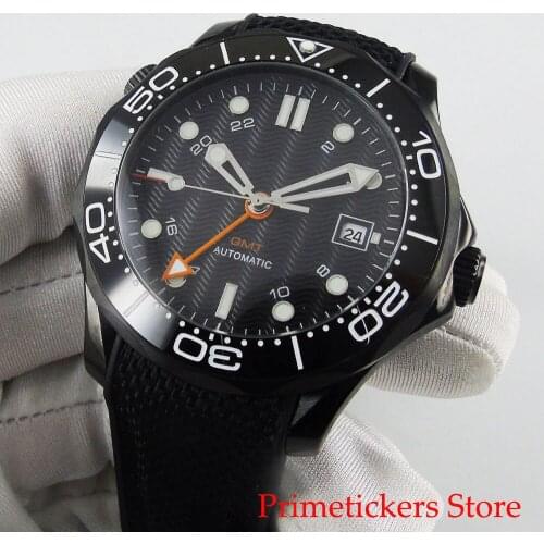 BLIGER PVD coated case 41mm sapphire glass GMT date ceramic bezel rubber strap automatic movement mens watch