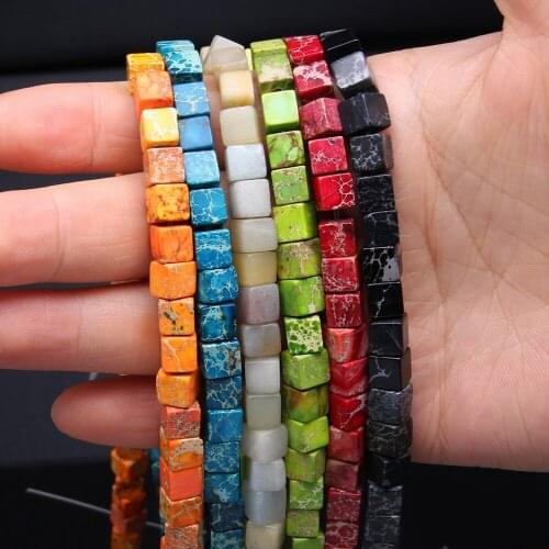 66pcs Natural Stone Beads Emperor Stone Mixed Color Square Loose for Jewelry Making DIY Necklace Bracelet Size 6x6mm