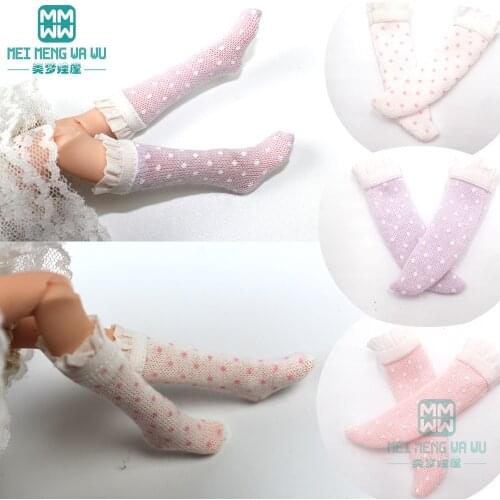 Fashion white lace stockings, polka dot lace socks for Blyth Azone 1/6 doll accessories