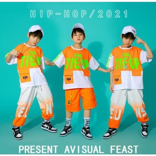 Kids Competition Hip Hop Clothing T Shirt Tops Cargo Pants Shorts Show Outfits For Singers Girls Boys Jazz Dance Costume Clothes