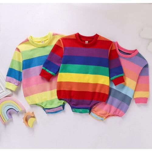 Baby Girl Lothes Rainbow Striped Print Long Sleeve Romper Jumpsuit Newborn Cotton Casual Style O-neck One-piece Clothes