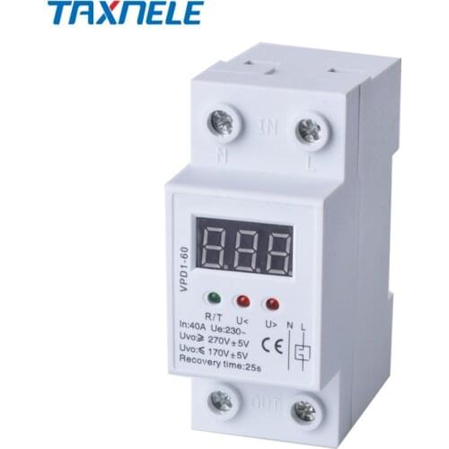 Din rail automatic over voltage and under voltage protective 40A 63A 230V device protection relay