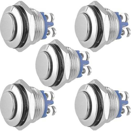 EE support 5Pcs High Head Toggle Switch 16mm Horn Momentary Stainless Metal Push Button Switch Car Accessories