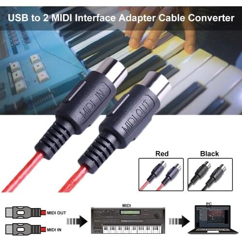 USB To 2 MIDI Interface Adapter Cable Converter For PC Music Keyboard Synth Adapter Windows & Mac iOS 2 Meters