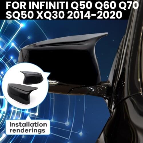 2pcs Painted Horn Replacement Bright Black Rearview Mirror cover caps for Infiniti Q50 Q60 Q70 SQ50 XQ30 2014-2020