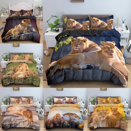 Luxury Lion Printed Home Living 2/3Pcs Comfortable Duvet Cover Set Pillow Case Bedding Sets Single Twin Double Queen King Size