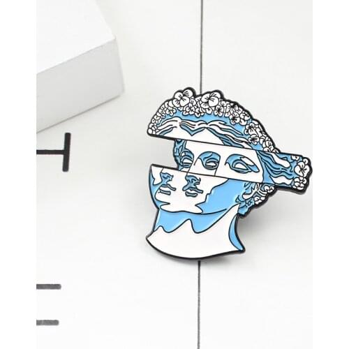 Creative Art Sculpture Brooch Blue Dislocation Woman Face Flower Hair Enamel Pin Leather Coat Lapel Badge Symbol Artist Gifts