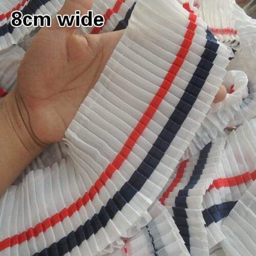 8cm Wide White Chiffon Organ Folds Campus Style Lace Fabric DIY Childrens Clothing School Uniform Fashion Striped Decoration