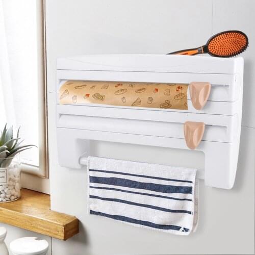 Kitchen Organizer Paper Towel Holder Kitchen Shelf Cling Film Cutting Holder Sauce Bottle Tin Foil Paper Storage Rack