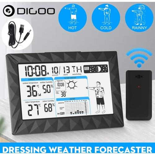 DIGOO 8638 Outdoor Indoor LCD Weather Station Thermometer Humidity Forecast Barometer Snooze Alarm Clock Sunrise Sunset Calendar