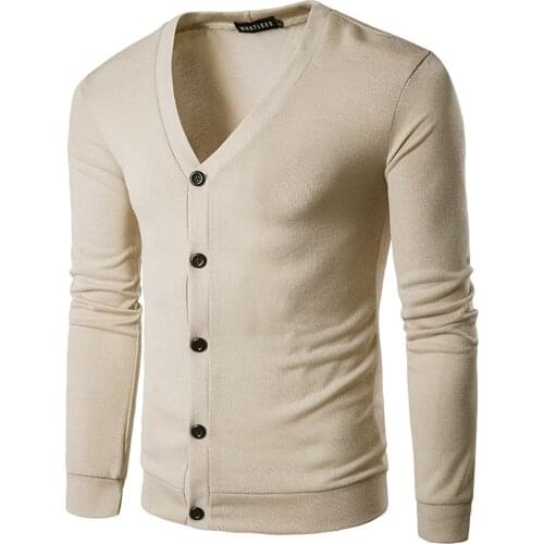 2021 Mens Fashion Casual Solid Color V-neck Button Long Sleeve Slim Fit Sweater Japan Style Knitted Single Breasted Cardigan#35