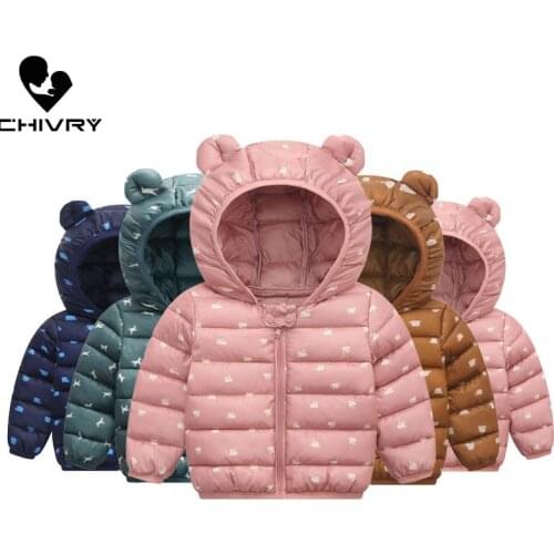 New 2020 Kids Boys Girls Winter Warm Down Jackets Toddler Baby Fashion Hooded Print Cotton-padded Coat Thicken Outerwear
