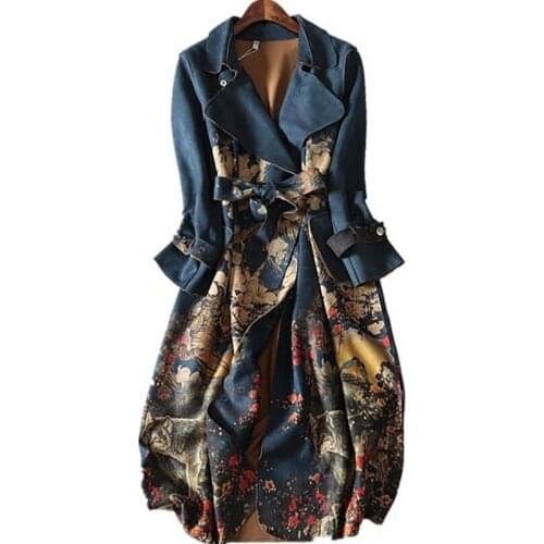 2021 Spring New Womens Coat M-3XL Over Knee Ladies Windbreaker Long Autumn Belt Suede Long-Sleeve Trench Coat Female Plus Size