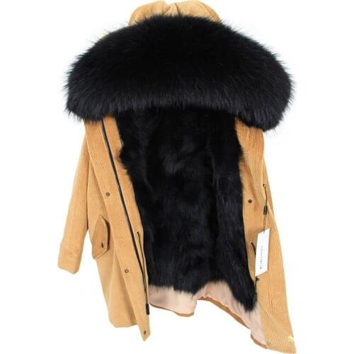 2020 new winter Natural Raccoon Dog fur lining jacket Women parka fur coat Corduroy real raccoon fur collar warm Long parkas