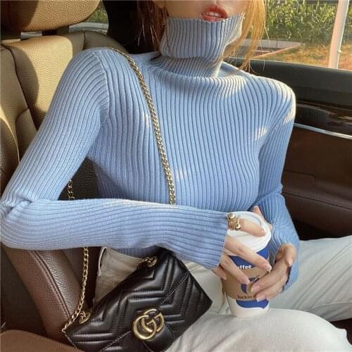 Thick turtleneck sweater winter solid color pullover Slim all-match knit bottoming shirt womens top