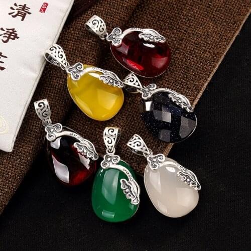 Silver restoring ancient ways ms xiangyun inlay chalcedony pomegranate red its premium wholesale sweater chain pendant