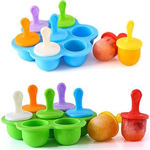Silicone 7 Holes Ice Pops Mold Ice Cream Ball Lolly Maker Popsicle Molds Baby DIY Food Supplement Fruit Shake Ice Crean Tool