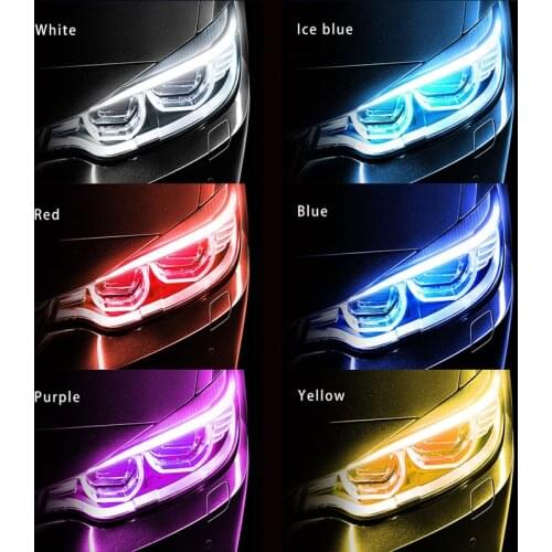 2pcs LED DRL Car Daytime Running Light Flexible Waterproof Strip Auto Headlights White Turn Signal Yellow Brake Flow Lights 12V