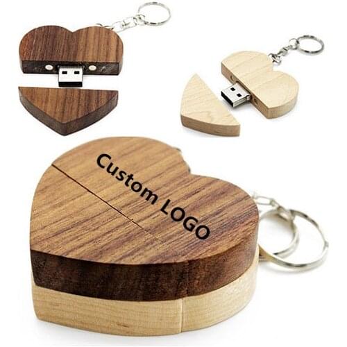 Custom DIY LOGO Wooden Maple Walnut Heart USB 2.0 Memory flash stick pen drive 2gb 4gb 8gb 16gb 32gb 64gb