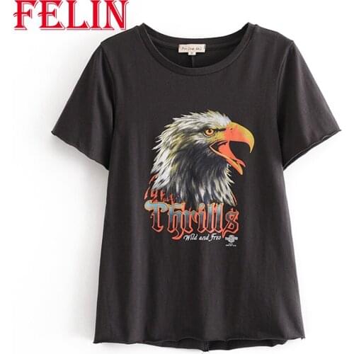 FELIN Za Oversized T-shirts Girls Streetwear Cool Eagle Print Fashion 2021 Loose T-Shirts Summer Short Sleeve Chic Top