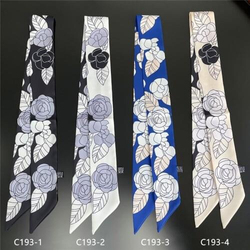 Romantic turban rose flower print luxury brand womens small long silk scarf handbag scarf ribbon ladies neck scarf M69