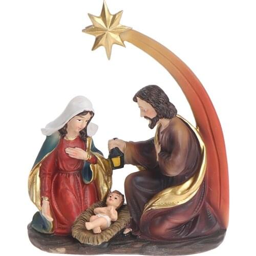 1PC Christmas Figurines Jesus Birth Manger Crafts Gifts Ornaments Catholic Religious Church Supplies 12*6*15cm