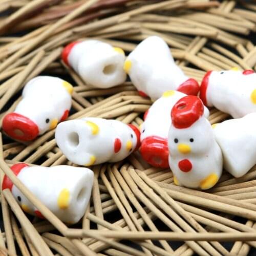 100pcs/lot Chicken Shape Ceramic Beads 20x11mm Popular Small Porcelain Pendants Fit Snack Bar Car Toy Fashion Jewelry DIY Making