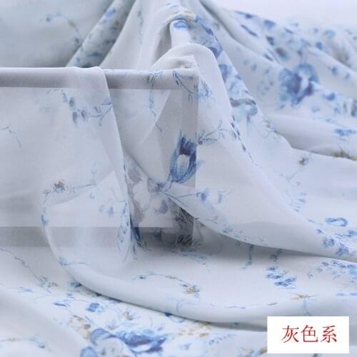 2 Color Gray And White Silk Georgette Fabric For Dress Scarves With Floral Print
