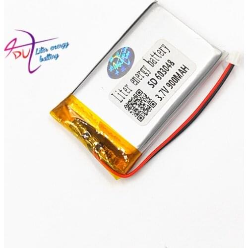 3.7V 900mAh LiPo Lithium Polymer Rechargeable Battery with JST 1.5mm 2pin connector 603048 For Mp3 GPS bluetooth camera speaker