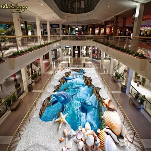 Beibehang Custom photo 3D floor painting wall dolphin waterfall three-dimensional painting thick wear-resistant papel de parede
