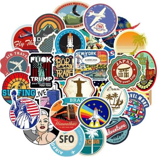 50 PCS Pack Stickers Retro Travel Space Plane Sticker Waterproof DIY For On Laptop Phone Skateboard Suitcase luggage Sticker