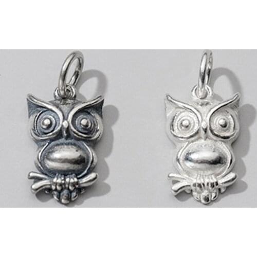 925 Sterling Silver Matte Craftwork Owl Design Dangle Pendants Fashion S925 Silver Charms Accessories DIY Jewelry Making Gift