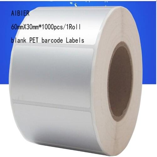 AIBIER Waterproof Blank Sticker paper 60*30mm*1000pcs/1roll Thermal transfer PET barcode Labels adhesive printed label sticker